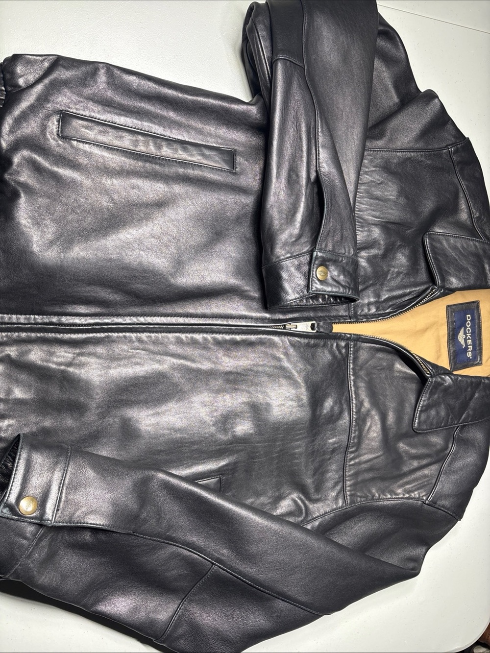 Dockers Black Lamb Leather Jacket Men's Sz L Classic Bomber Old Money Casual